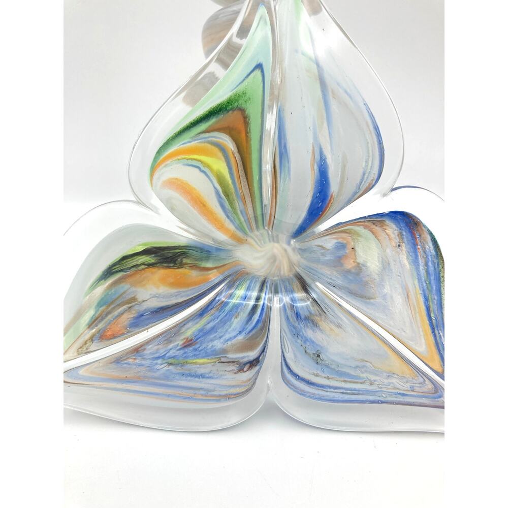 Murano Style Candle Holder Hand Blown Art Glass Decorative Pedals Swirl Colorful